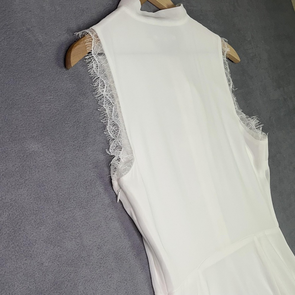 Tularosa White Sleeveless Tie Neck Lace Trim Fit & Flare Dress Women's Small - Picture 5 of 11